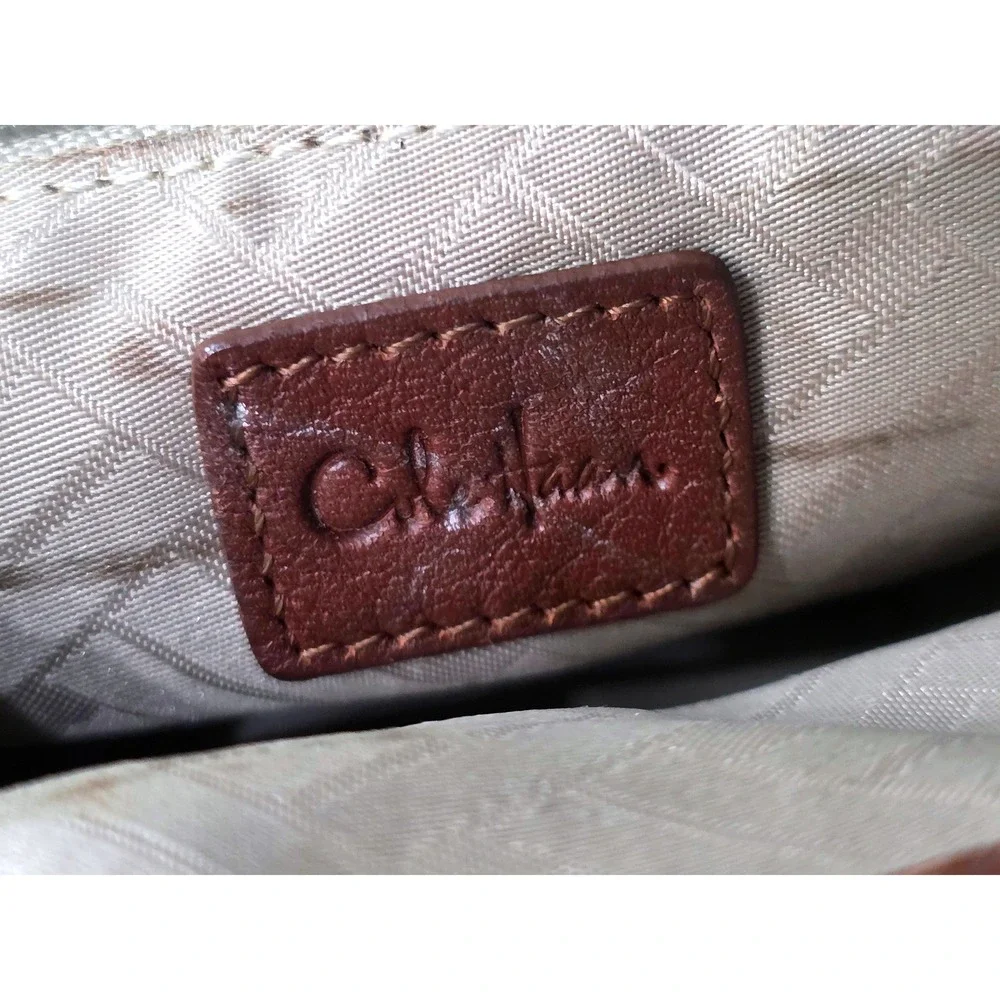 Cole Haan Small Brown Pebbled Leather Pleated Clutch Bag‎ Gold Logo Plate
